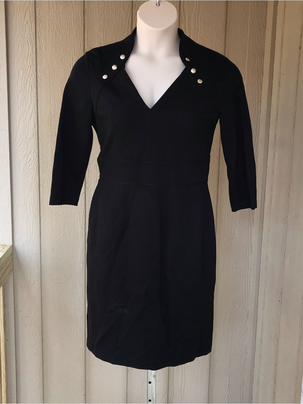 White House Black Market Black V-Neck Long Sleeve Sheath Dress